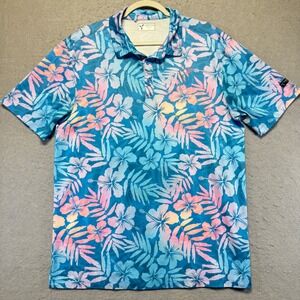 Yatta Golf Men's Tropical Floral Short Sleeve Button Up Polo Shirt Size Large‎